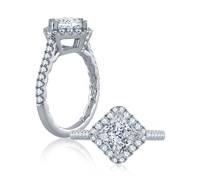 Diamond Set Pave Princess Cut Engagement Ring