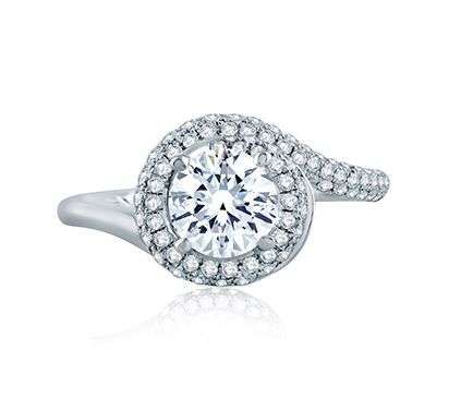 Four Prong Round Wave-Inspired Half Pave  Engagement Ring