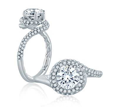 Four Prong Round Wave-Inspired Half Pave  Engagement Ring