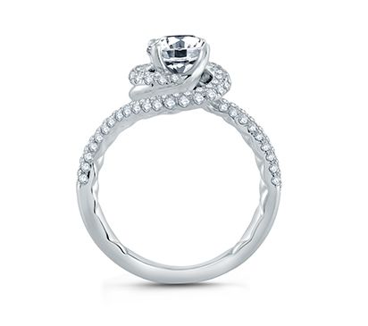 Four Prong Round Wave-Inspired Full Pave  Engagement Ring