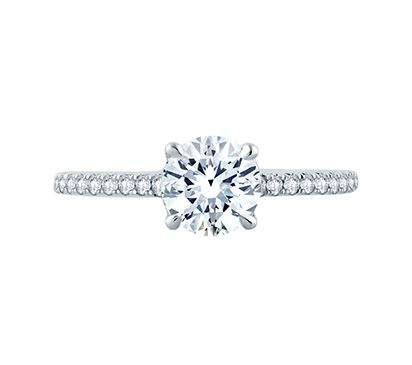 Round Center Pave Diamond Flowing Gallery Detail Solitaire Engagement Ring