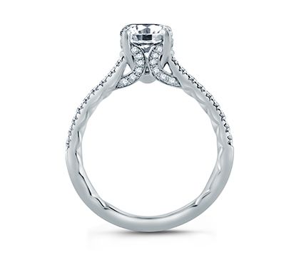 Round Center Pave Diamond Flowing Gallery Detail Solitaire Engagement Ring