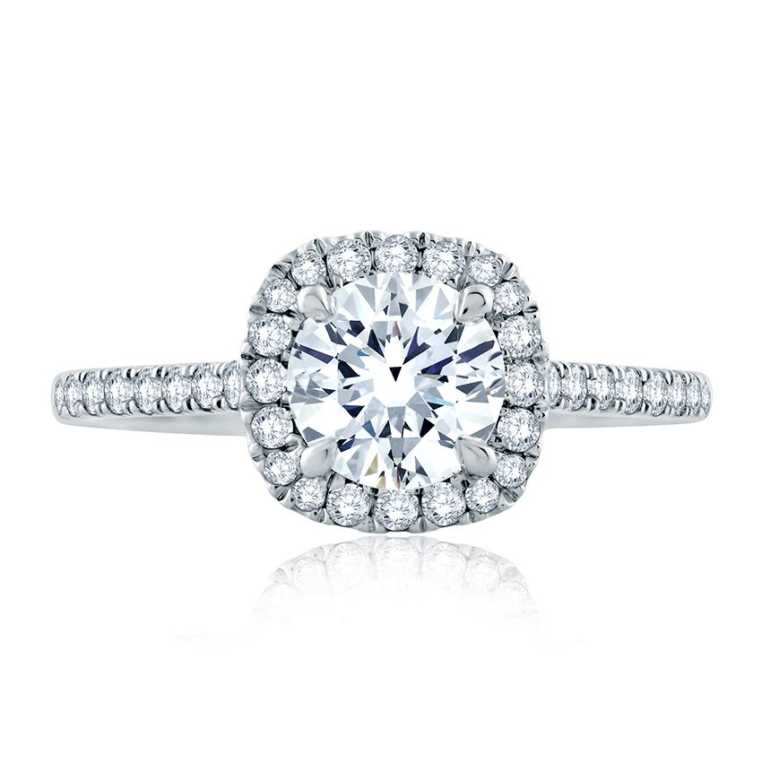 Intricate Milgrain Accent Gallery Detail Round Center with Cushion Shaped Halo Engagement Ring