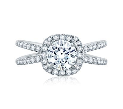 Round with Cushion Halo French Pave Criss Cross Delicate Engagement Ring