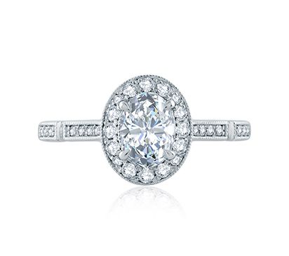 Modern Vintage Ornate Gallery and Shank Detail Oval Halo Engagement Ring