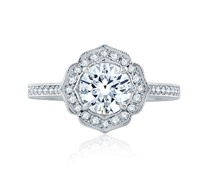 Floral Inspired Milgrian Detail Halo Round Engagement Ring