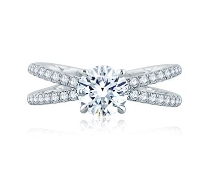 French Pave Delicate Criss Cross Shank Round Solitaire Engagement Ring