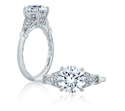 Floral Inspired Milgrain Accent Round Center Solitaire Engagement Ring