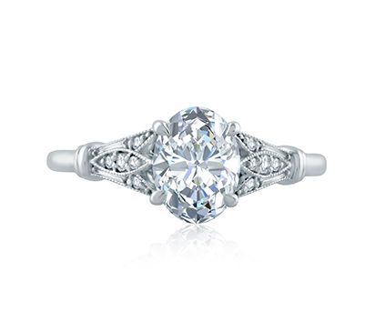 Floral Inspired Milgrain Accent Oval Center Solitaire Engagement Ring