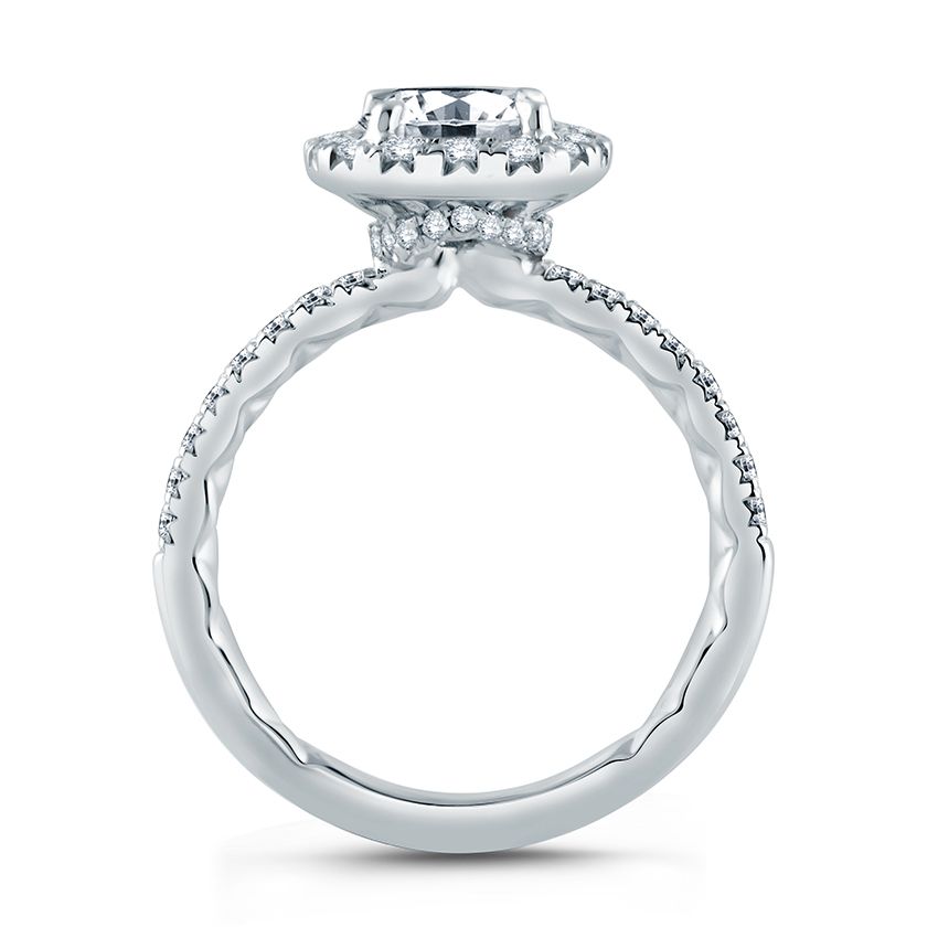 Round Center with Cushion Halo Engagement Ring with Belted Gallery Detail