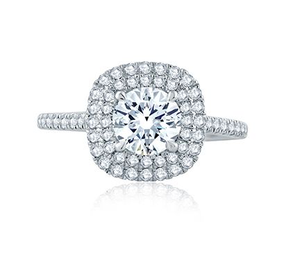 Delicate Round Center with Cushion Double Halo Belted Gallery Engagement Ring