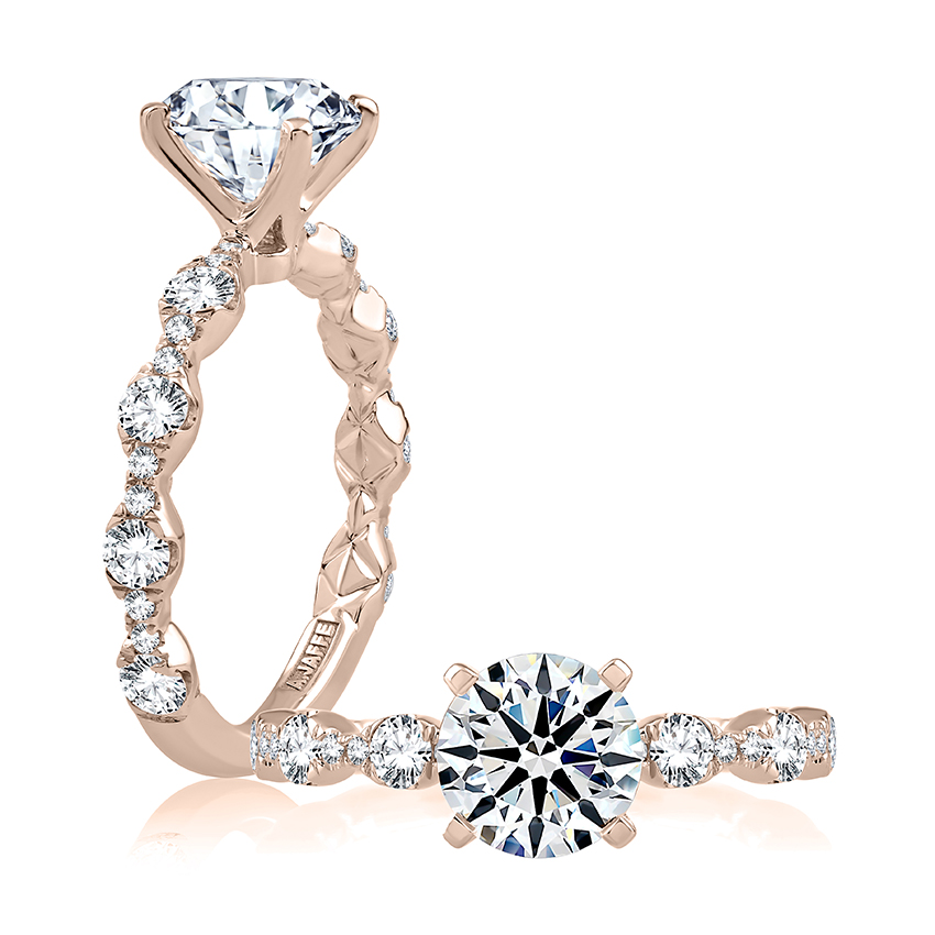 Four Prong Diamond Engagement Ring with Scalloped Band