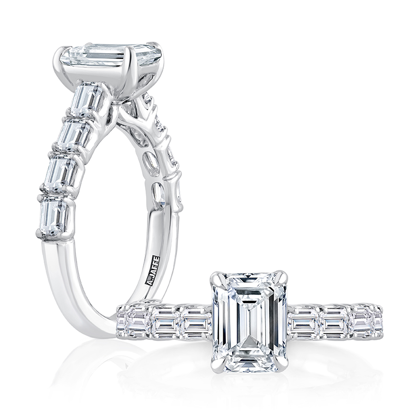 Emerald Cut Diamond Engagement Ring with East West Emerald Diamond Accents Band