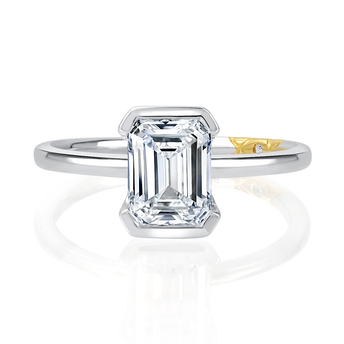Classic Solitaire Half Bezel Emerald Cut Center Diamond Engagement Ring
