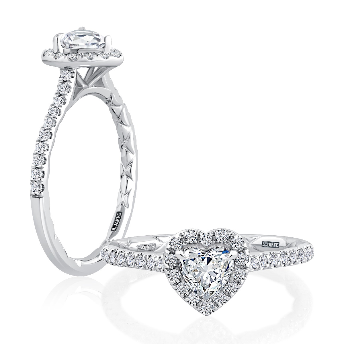 Heart-Shaped Diamond Engagement Ring with Diamond Studded Heart Halo and Quilts™ Interior