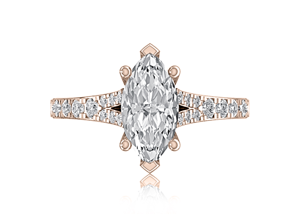 6-Prong Marquise Cut Engagement Ring with Micro Pave Split-Shank Diamond Band.