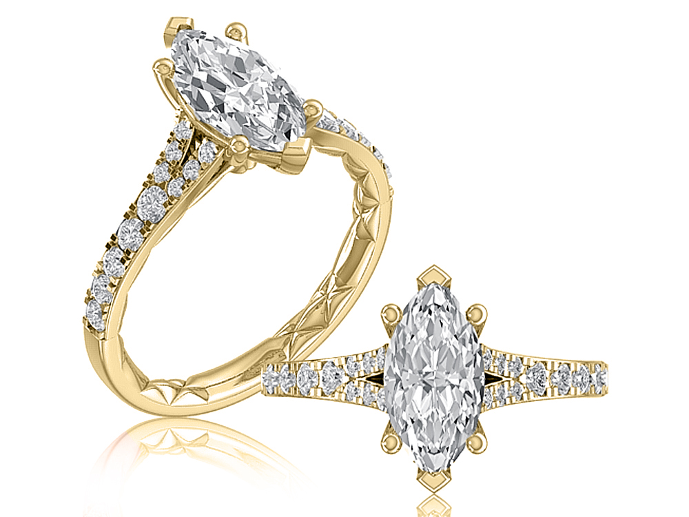 6-Prong Marquise Cut Engagement Ring with Micro Pave Split-Shank Diamond Band.