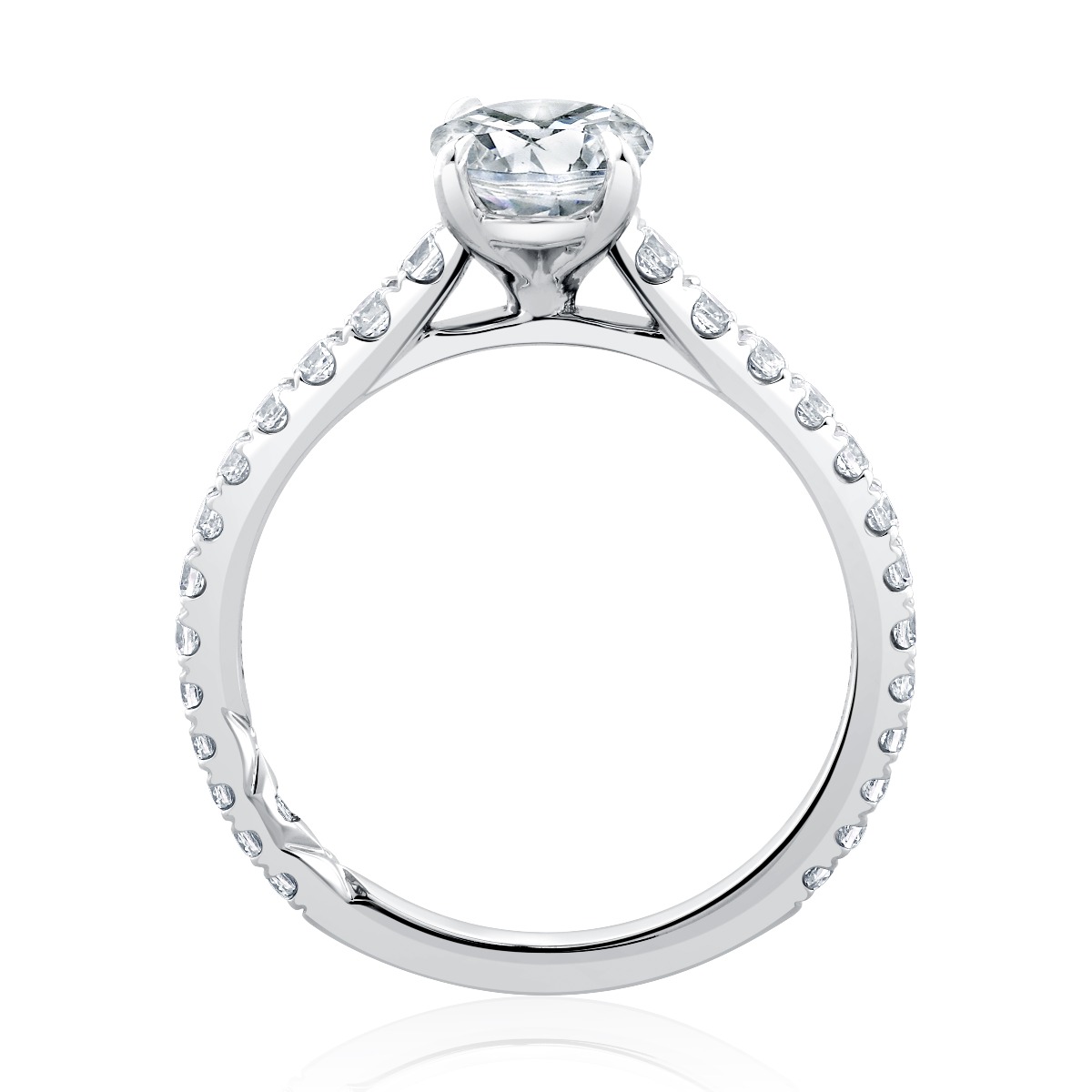 Classic Four Prong Oval Center Diamond Engagement Ring with Pave Band