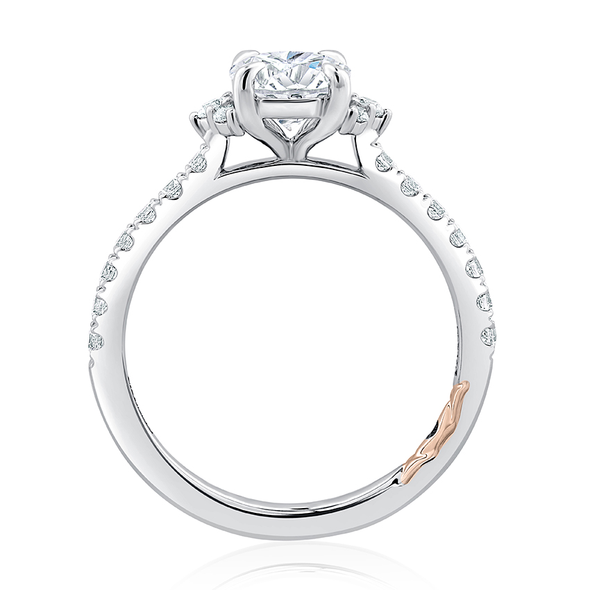 Oval Center Diamond Engagement Rings with Side Accents and Pave Band