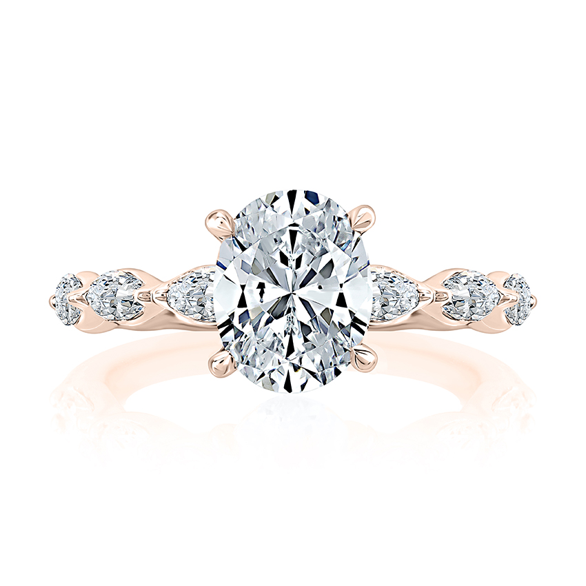 Four Prong Oval Center Diamond Engagement Ring