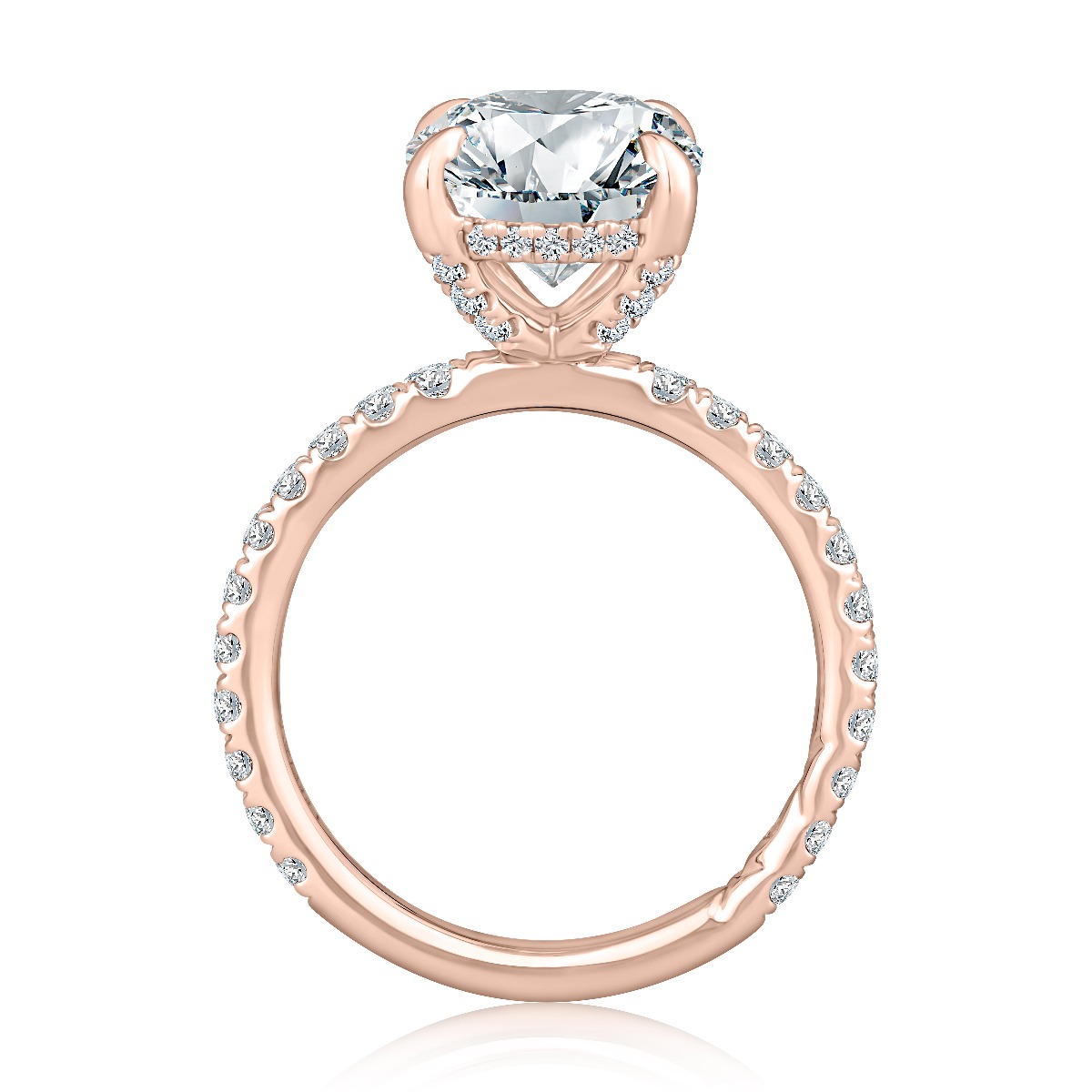 Classic Four Prong Oval Diamond Engagement Ring with Pavé Band and Quilts® Interior