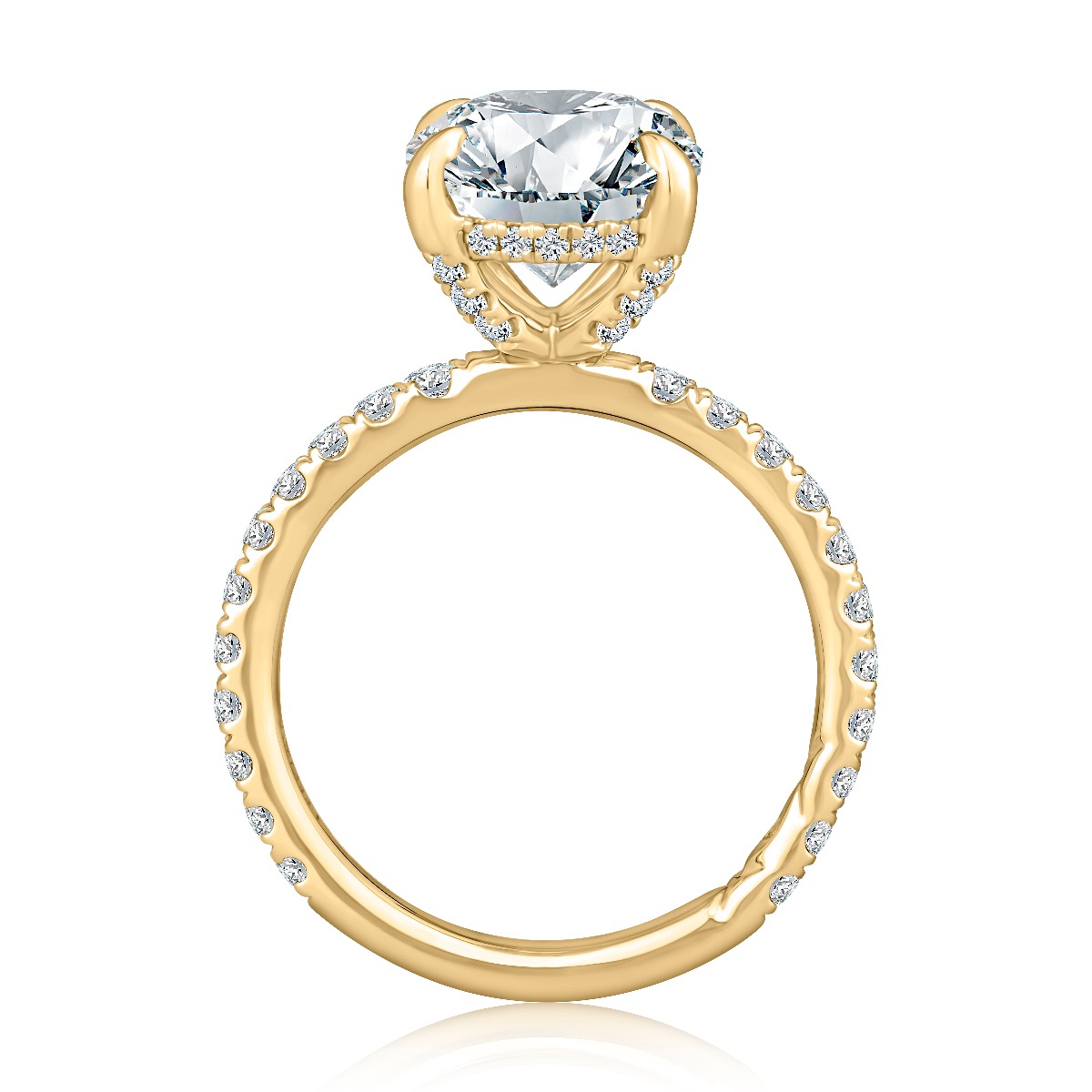 Classic Four Prong Oval Diamond Engagement Ring with Pavé Band and Quilts® Interior