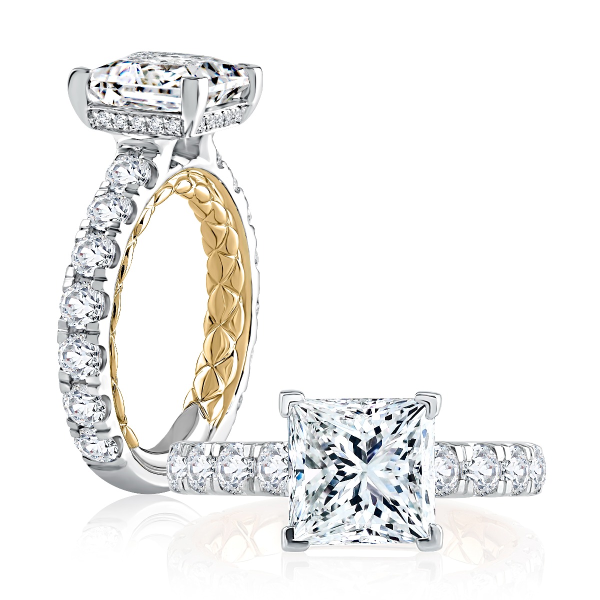 Modern Two Tone Princess Cut Diamond Engagement Ring