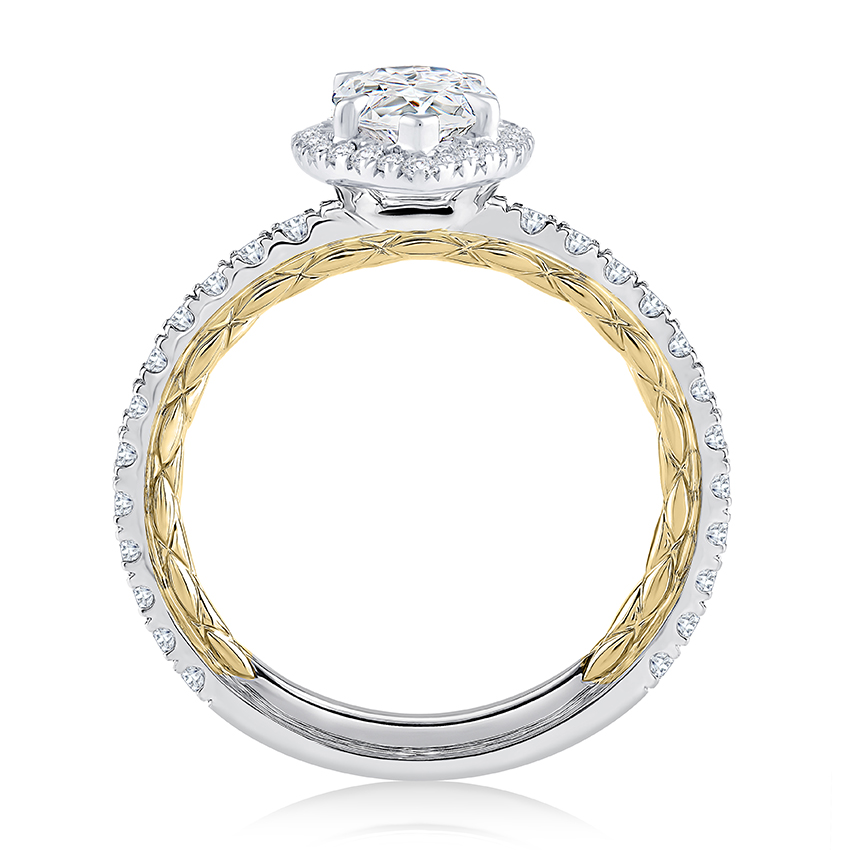 Classic Two Tone Halo Pear Cut Diamond Engagement Ring