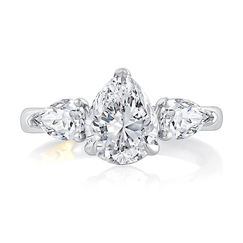 Three Stone Pear Cut Diamond Engagement Ring