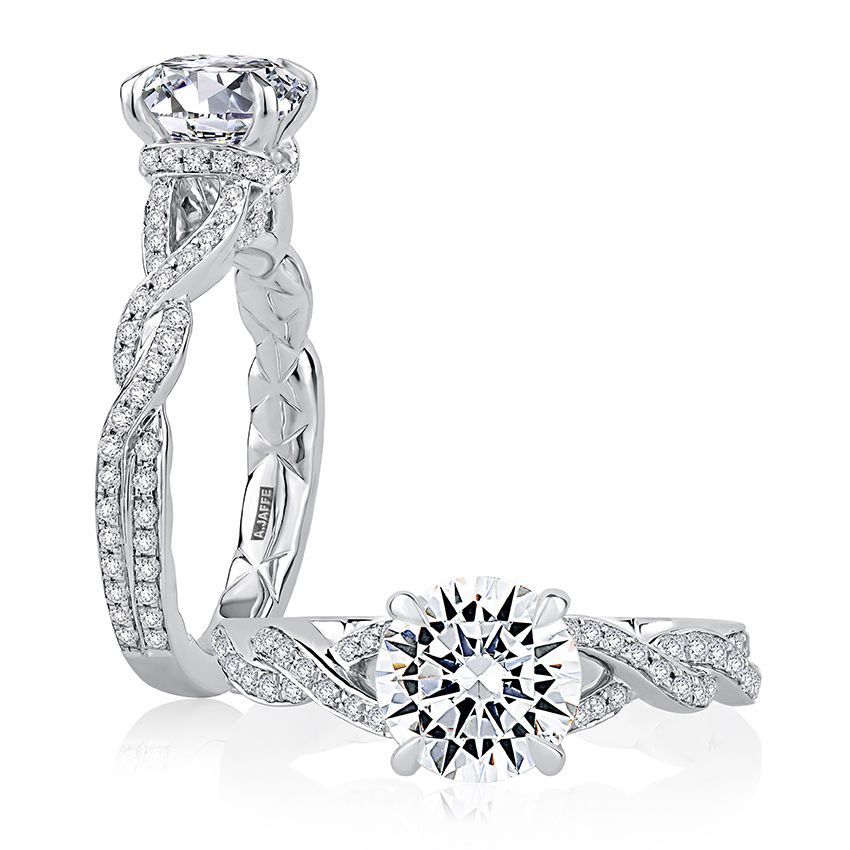 Round diamond engagement ring with braided diamond band