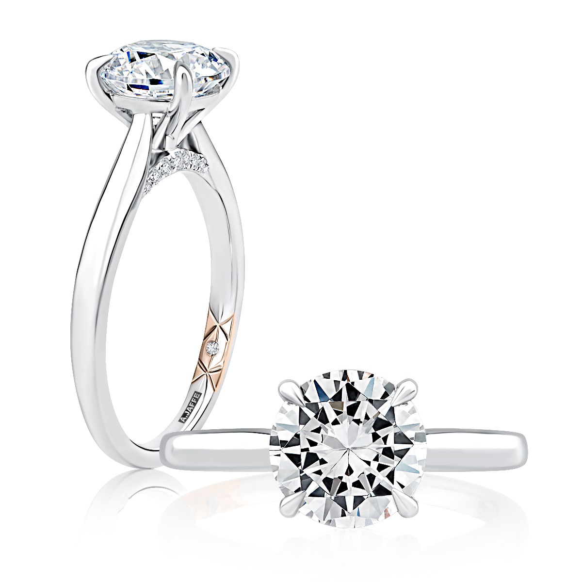 Solitaire Round Center Diamond Engagement Ring with Peek-A-Boo Diamonds