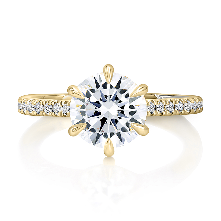 Six Prong Round Center Diamond Engagement Ring with Diamond Band