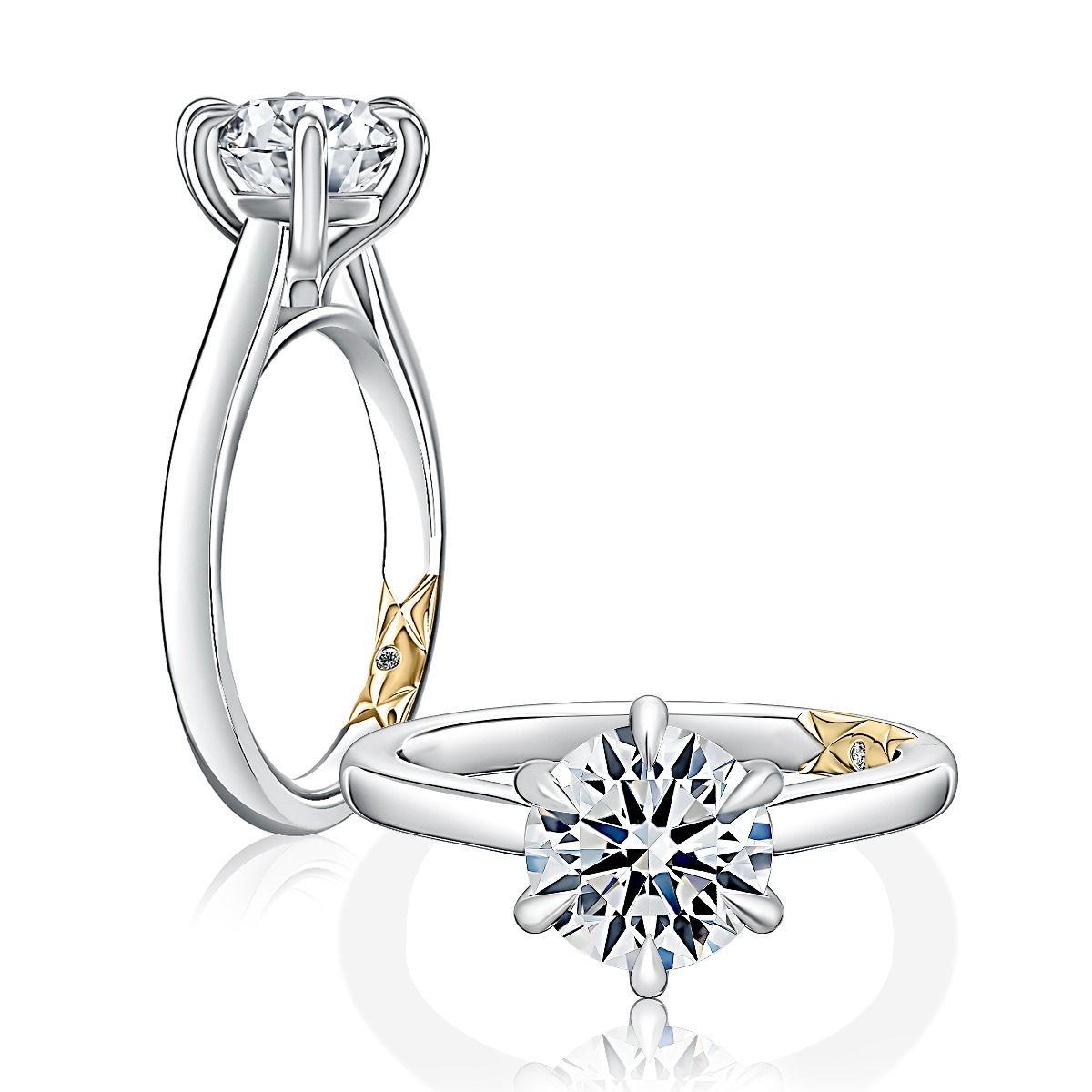 Six Prong Round Center Solitaire Diamond Engagement Ring