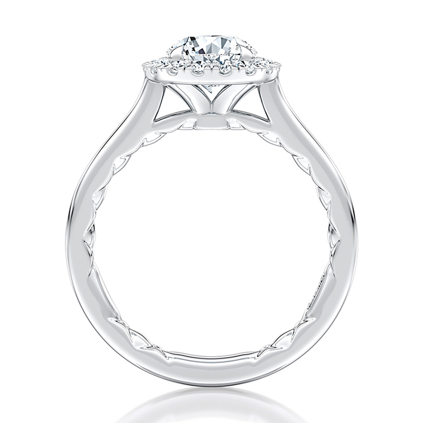 Floral Inspired Round Diamond Center Engagement Ring with Diamond Halo