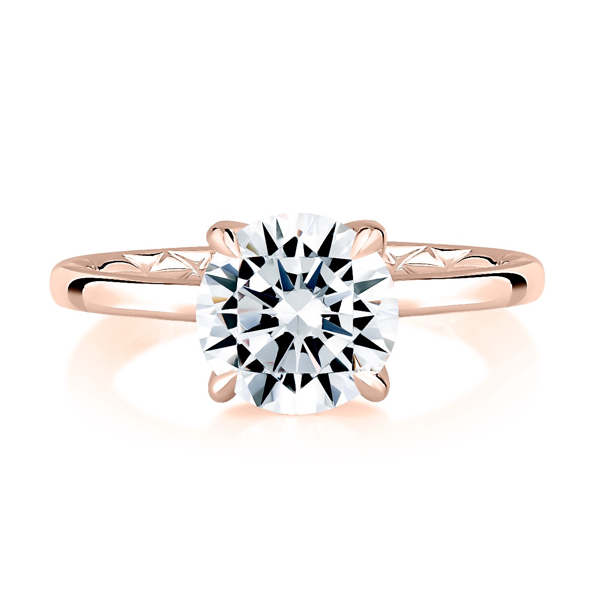 Classic Round Solitaire Diamond Engagement Ring with Quilts™ Band and Hidden Diamond Accents