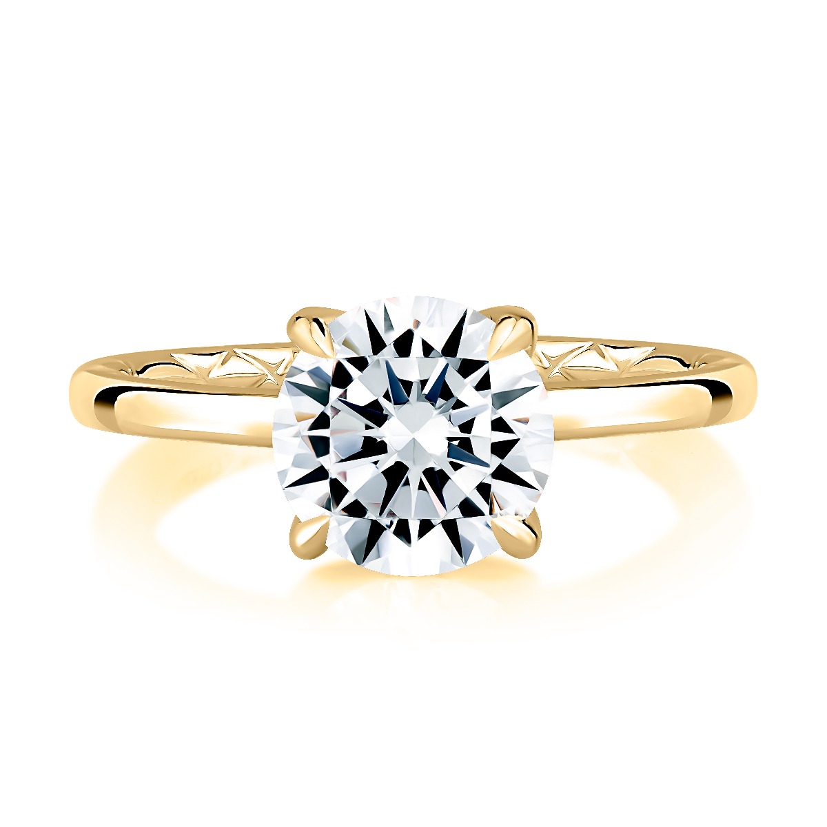 Classic Round Solitaire Diamond Engagement Ring with Quilts™ Band and Hidden Diamond Accents