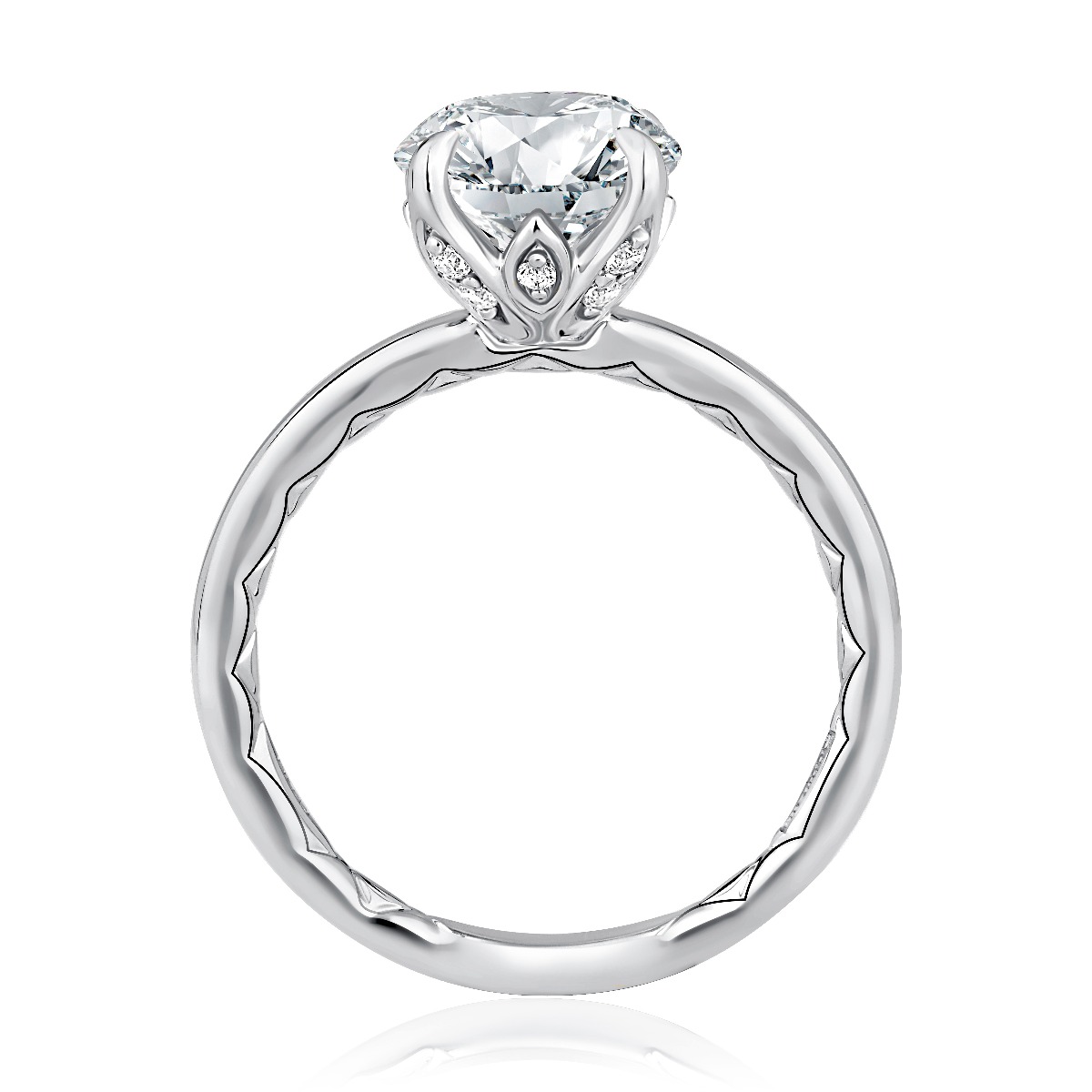 Classic Round Solitaire Diamond Engagement Ring with Quilts™ Band and Hidden Diamond Accents