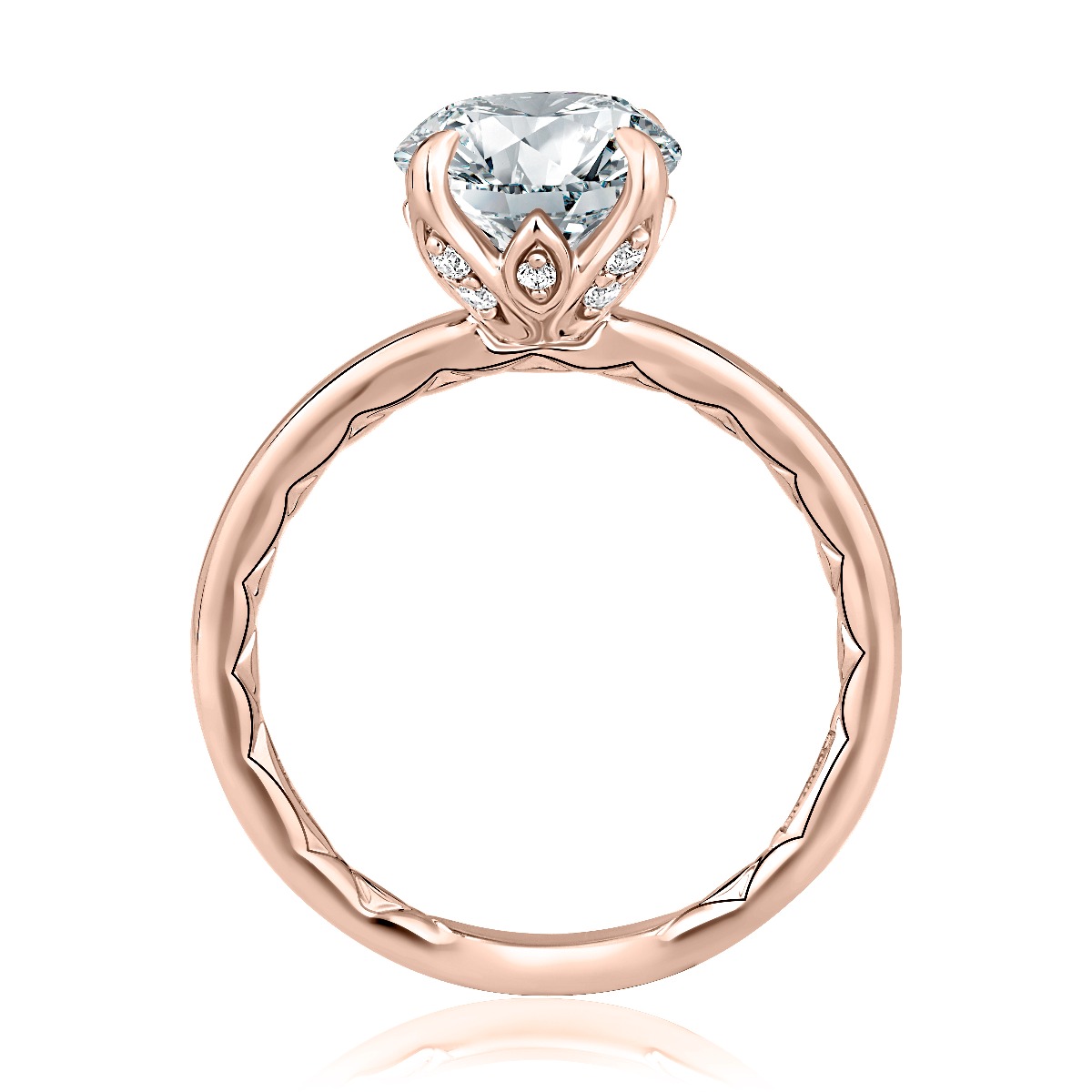Classic Round Solitaire Diamond Engagement Ring with Quilts™ Band and Hidden Diamond Accents