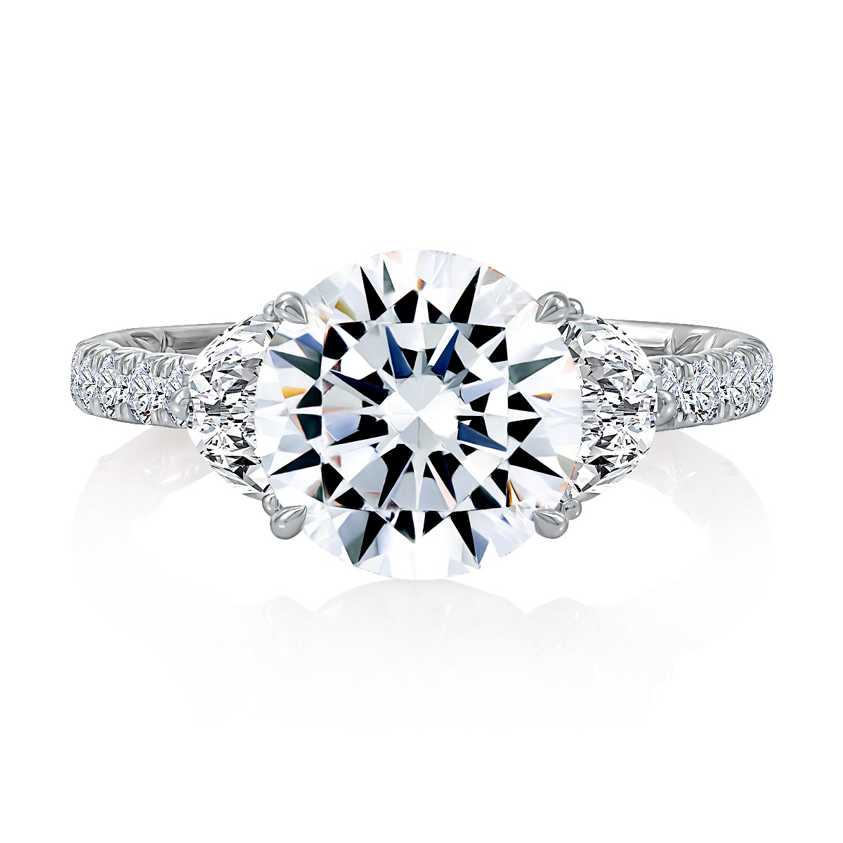 Three Stone Round Center Diamond Engagement Ring with Quilts™ Interior