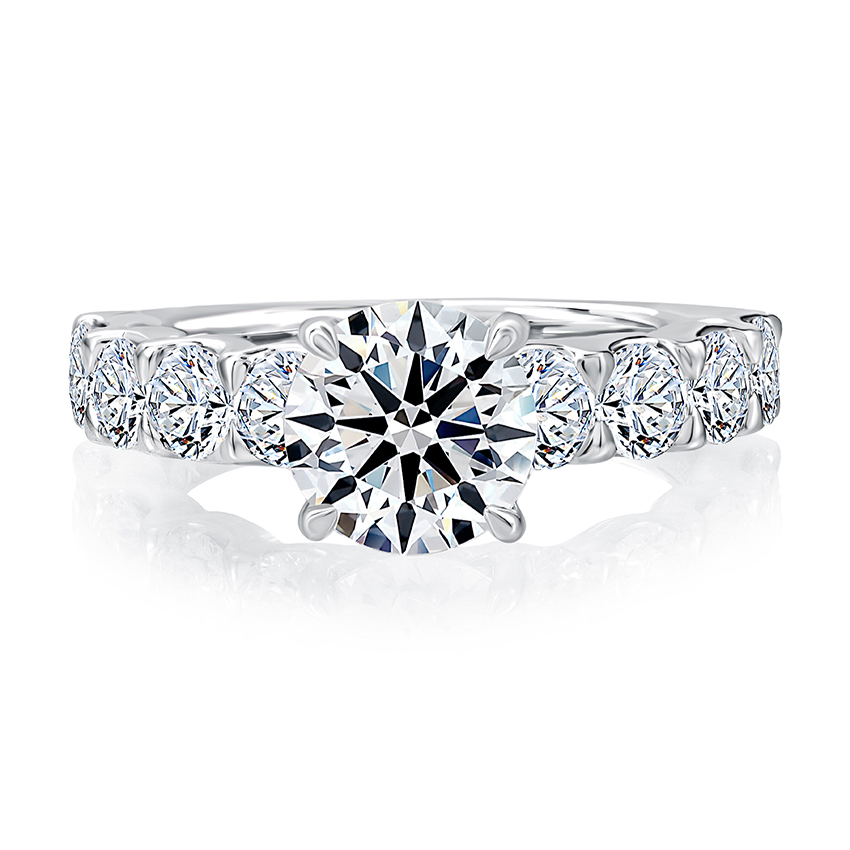 Round Center Large Melee Diamond Engagement Ring 
