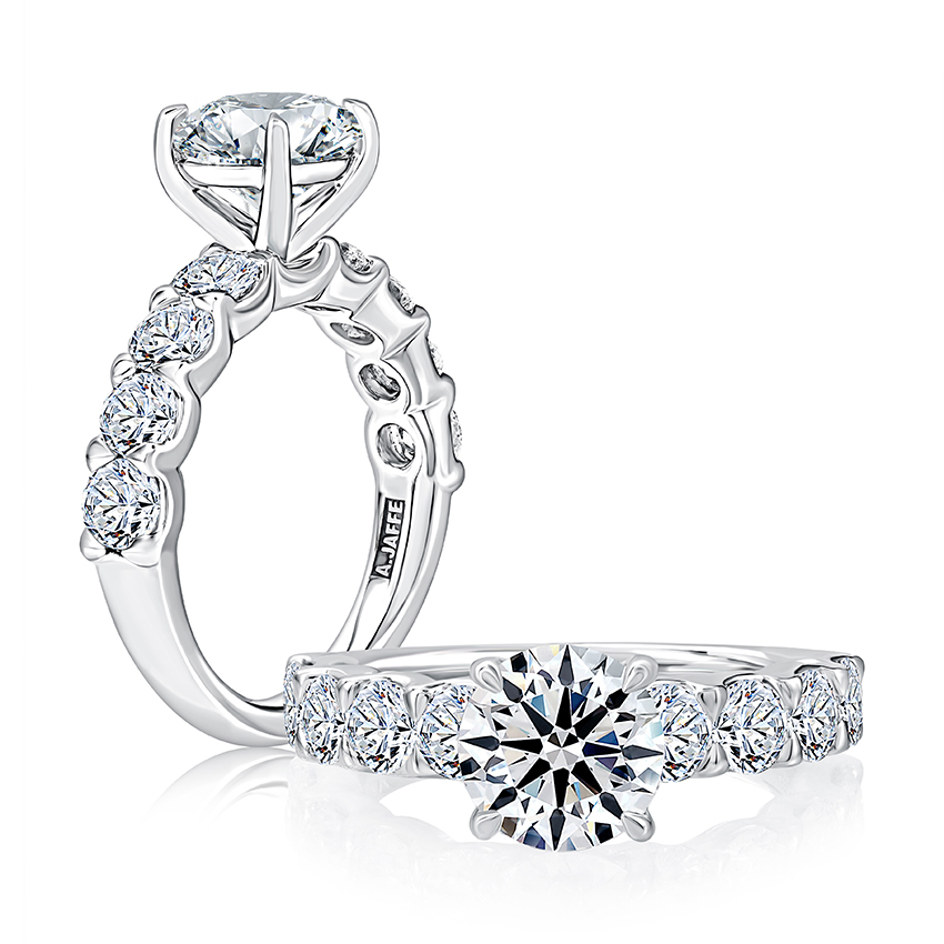 Round Center Large Melee Diamond Engagement Ring 