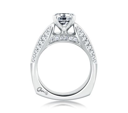 Classic Wrapped Diamond Three Row Cathedral Engagement Ring