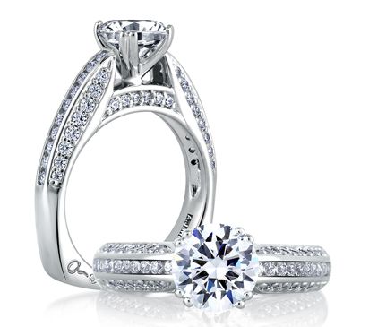Classic Wrapped Diamond Three Row Cathedral Engagement Ring