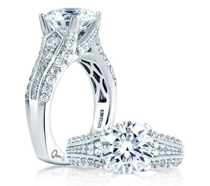 Three Row Designer Studded Prong Engagement Ring