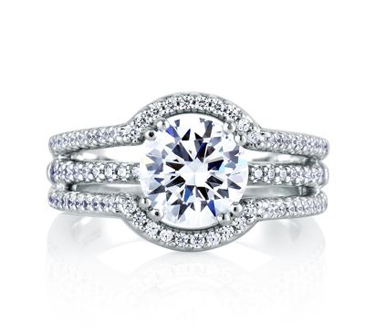 Architectural Three Row Halo Engagement Ring