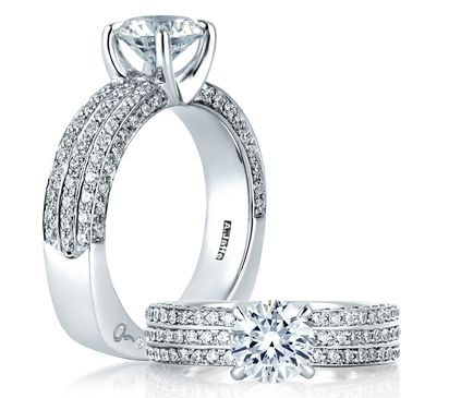 Three Row Shared Prong Engagement Ring