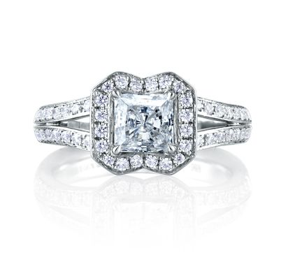 Designer Split Shank Princess Halo Engagement Ring