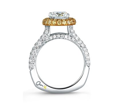 Pave Yellow Diamond Halo Signature Shank Engagement Ring