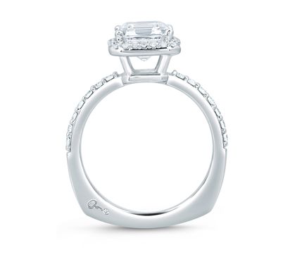 Deco Tower Halo Engagement Ring with Asscher Cut Diamond Center
