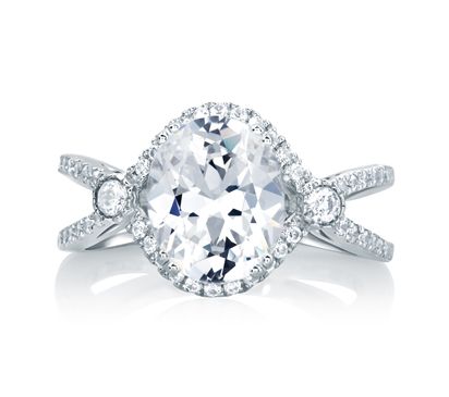 Deco Double Shank Bubble Prong Engagement Ring with Oval Center Diamond